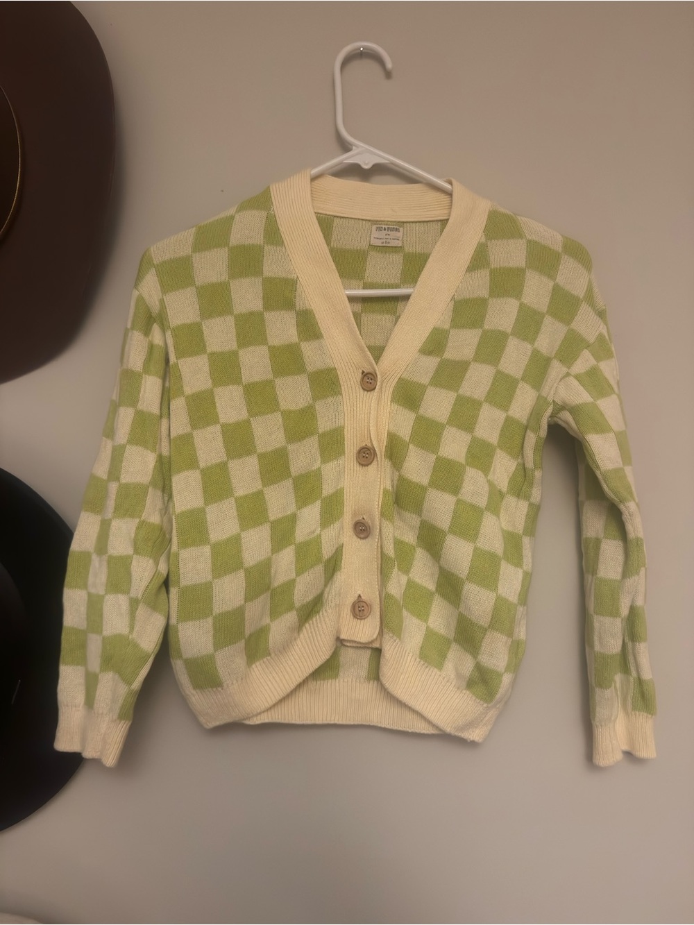 Fin & Vince lime green checkered sweater